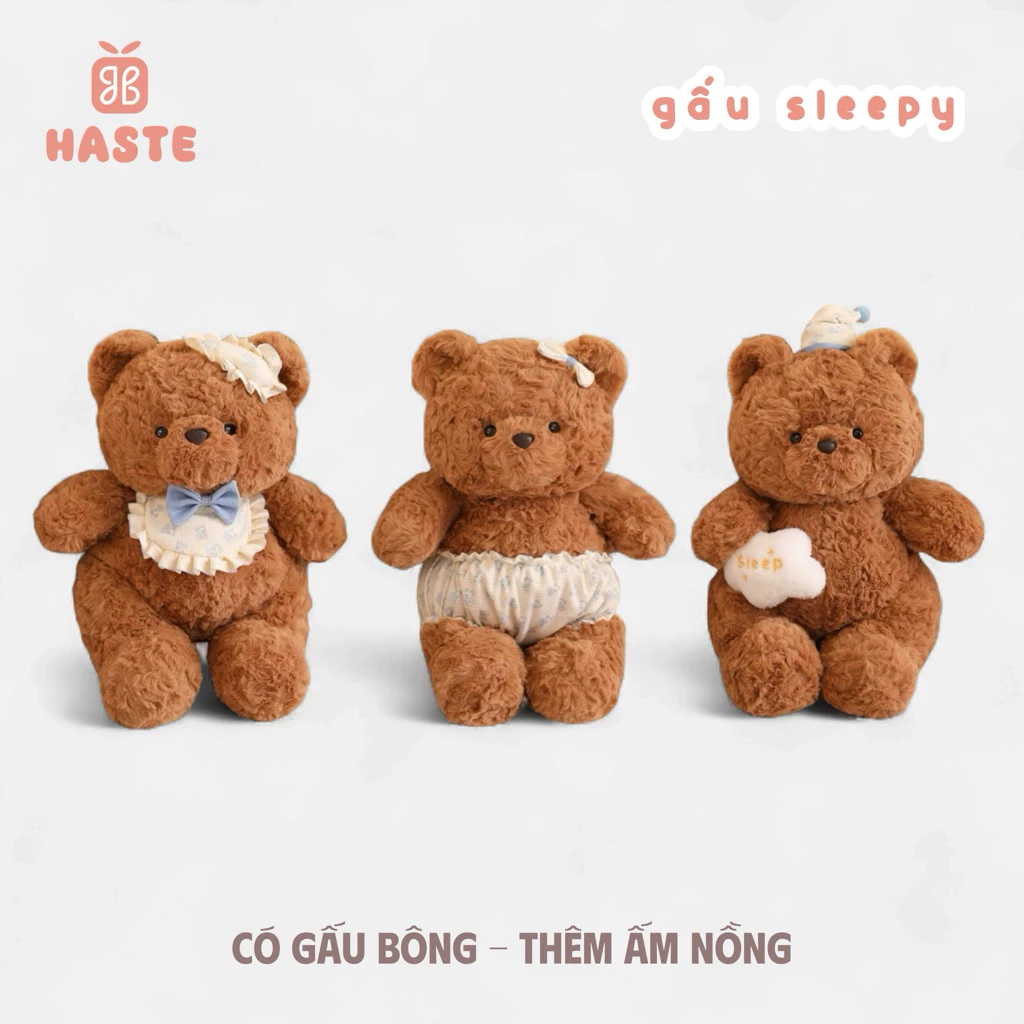 Gấu Thú Bông Teddy Nâu Pijama Sleepy Ngủ Ngon Đeo Phụ Kiện Bỉm Tã Quà Tặng Độc Đáo Lông Xù Siêu Mềm Mịn Siêu Dễ Thương