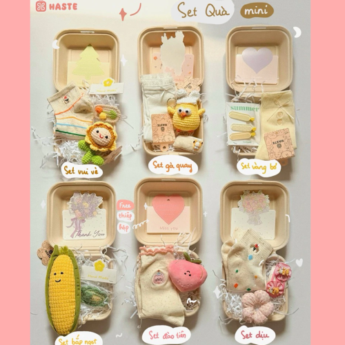 Set Quà Mini Bento Box Mix Gấu Bông Móc Khoá Gương Handmade