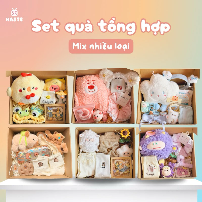 Set Quà Mix Gấu Bông Móc Khoá Bờm Tóc Tổng Hợp Đáng Yêu