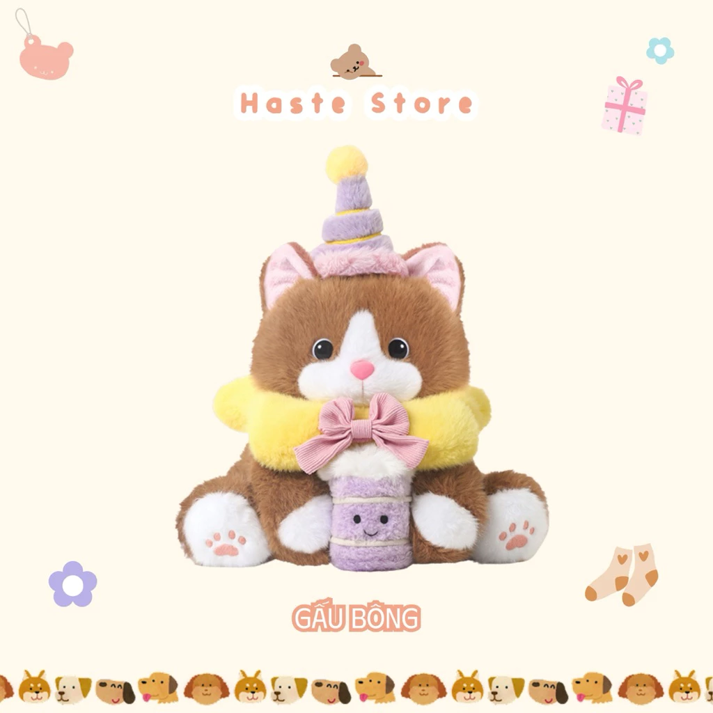 Gấu Thú Bông Mèo Mướp Party Ôm Bánh Kem Siêu Dễ Thương
