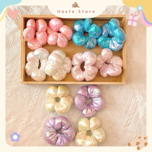 Scrunchie Cột Tóc Hình Phao Bông Hoa Hologram Ánh Kim Phong Cách Hàn Quốc Bánh Bèo Nàng Thơ Siêu Dễ Thương