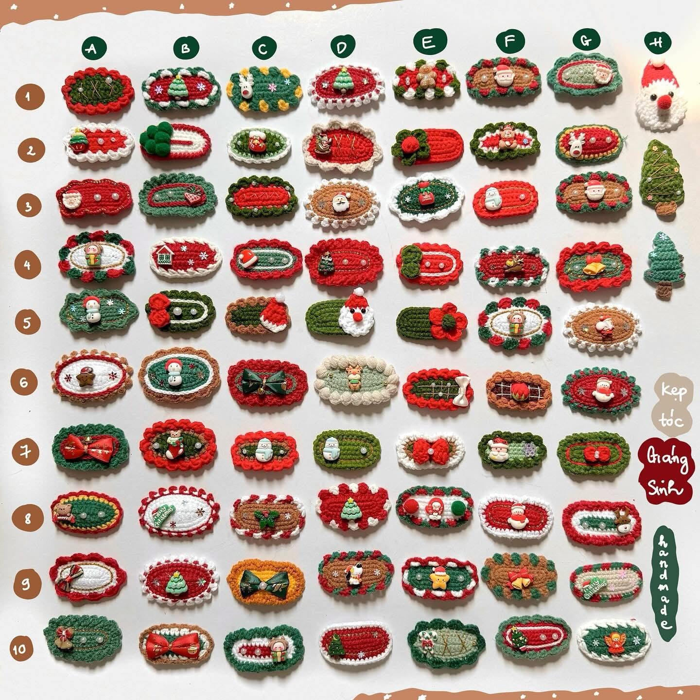 Bảng nhiều mẫu kẹp tóc len Giáng sinh handmade nhỏ xinh với họa tiết cây thông, ông già Noel và nơ